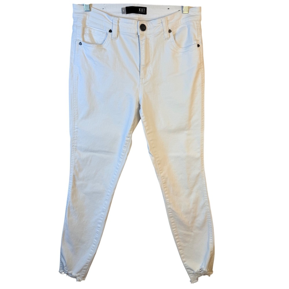 Kut from the Kloth Connie High Rise Ankle Skinny Jeans White Raw Hem Size 6